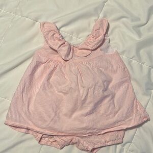 Charming Pink Striped Baby Dress with Ruffle Collar
